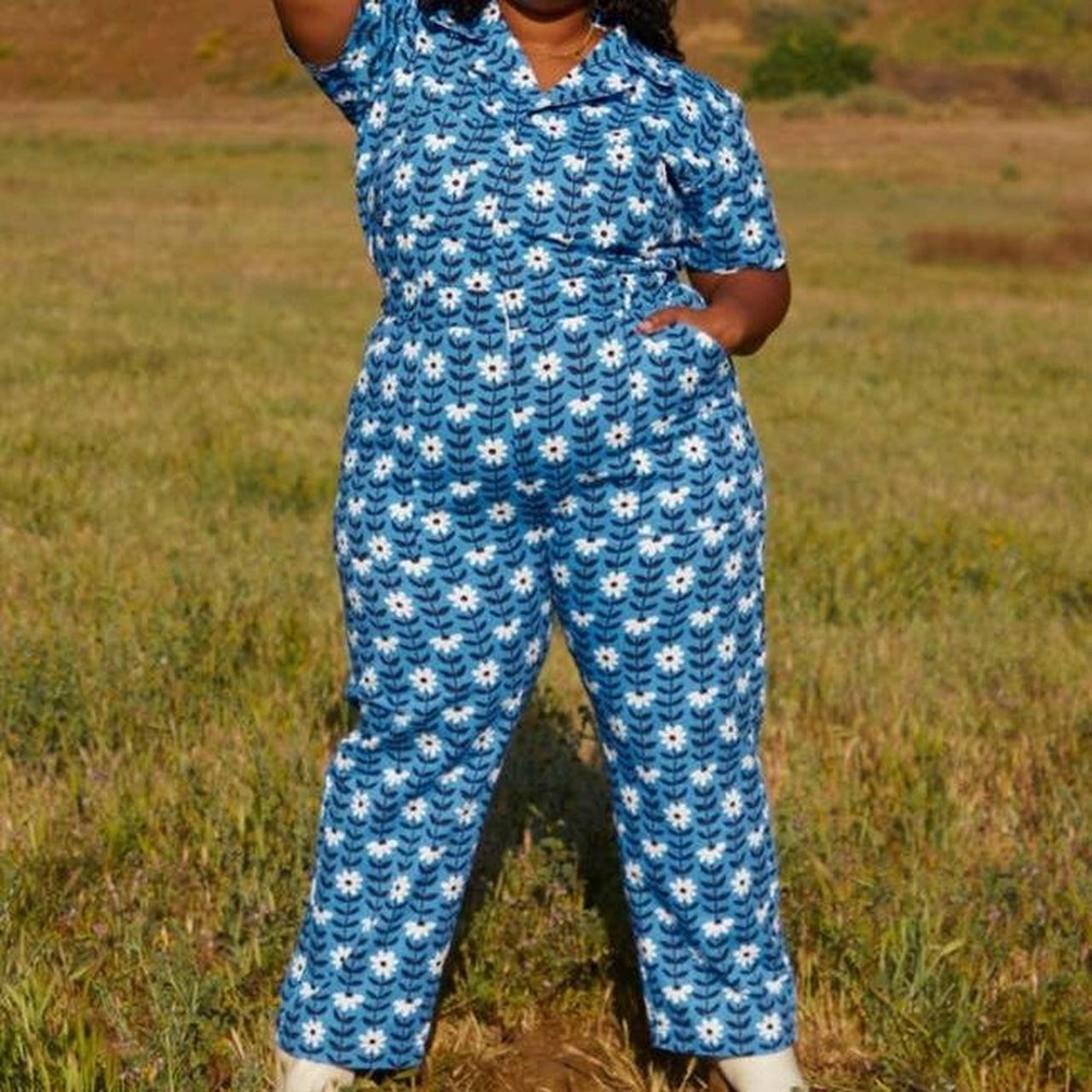 Big Bud Press Jumpsuit Women's Size Small Blue Daisy Chain Cotton Retro Floral